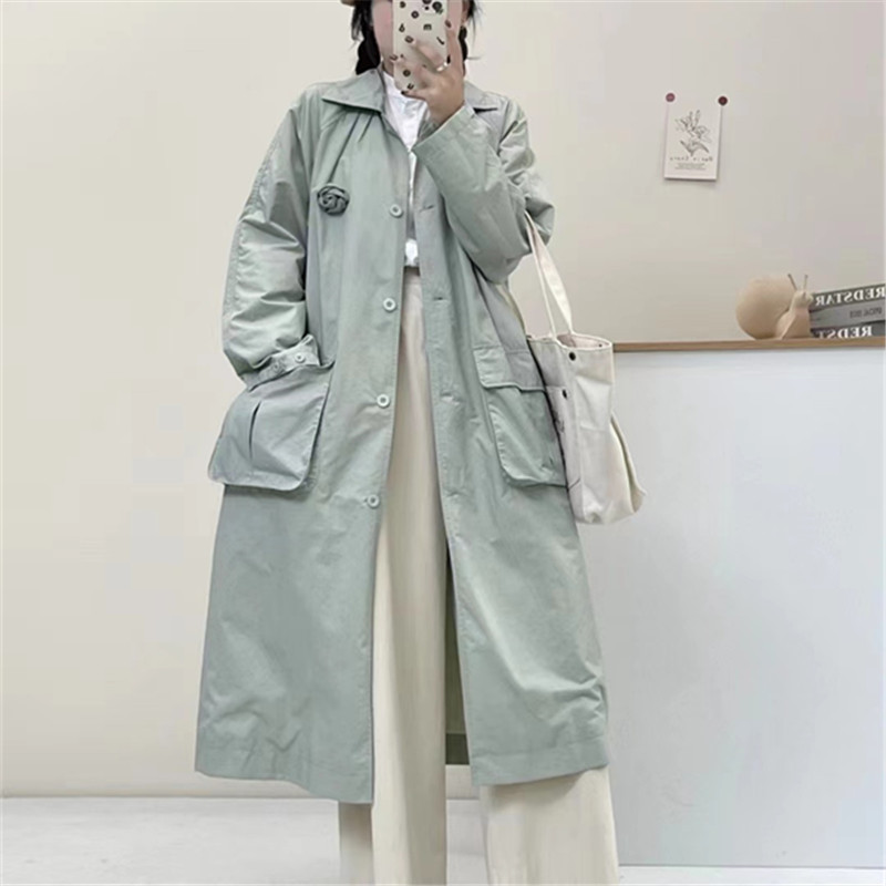 Japanese Style Three-Dimensional Floret Mid-Length Coat Women's Autumn New Loose Casual All-Match Age-Reducing Niche Lapel Jacket
