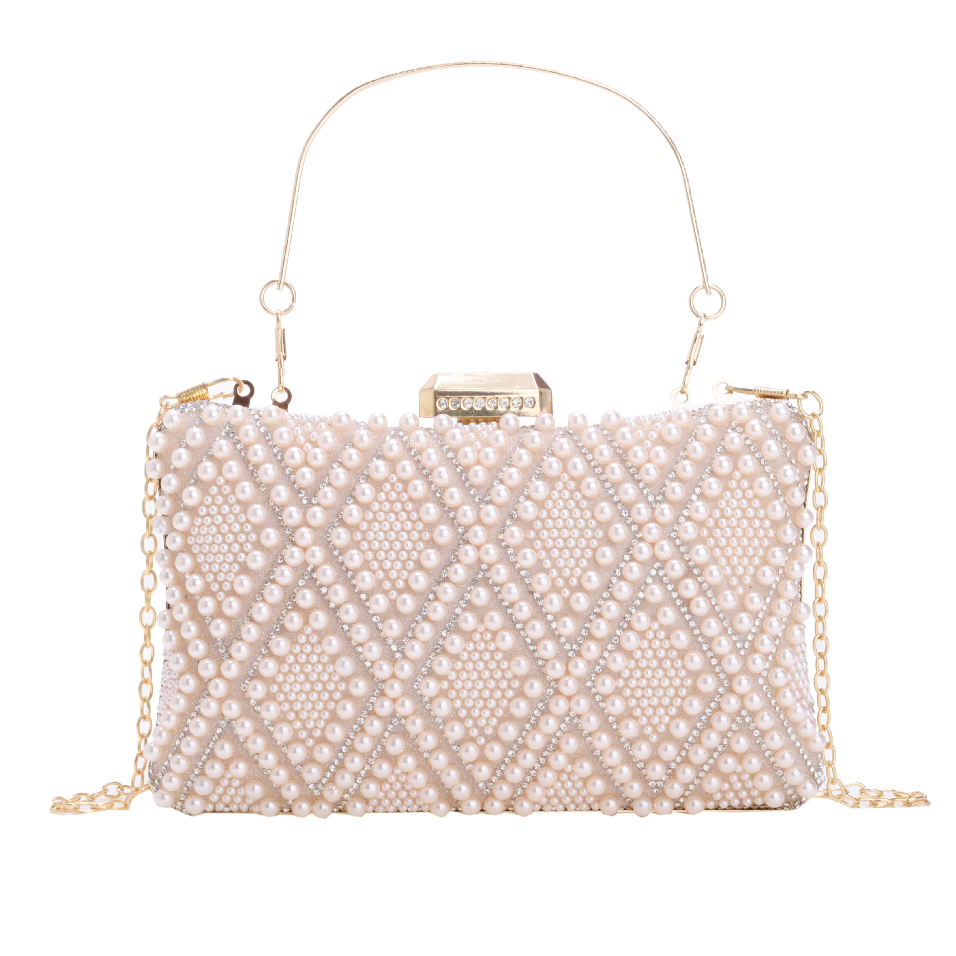 2025 bolsas de cena transfronterizas europeas y americanas bolsas de mano de diamantes de perlas bolsas de cena de aleación de moda