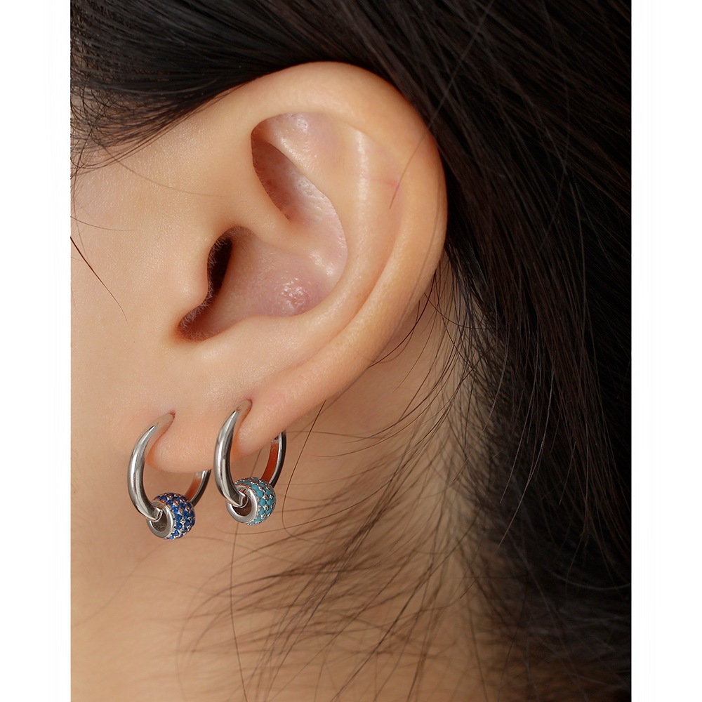 Turquoise, Rhinestones Inlay Material Earrings Classification Sweet Geometric Sterling Silver Earrings Plating Metal Turquoise Rhinestone 925 Silver Earrings