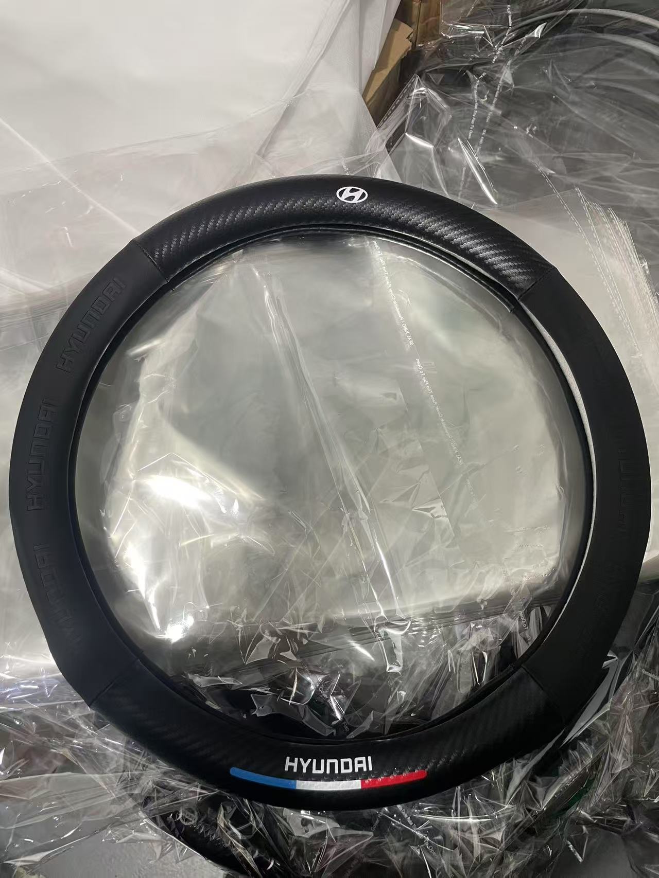 Cross-Border Carbon Fiber Steering Wheel Cover 5D Embossed Logo Car Logo Electric Car Handlebar Cover Cross-Border Steering Wheel Modification Product