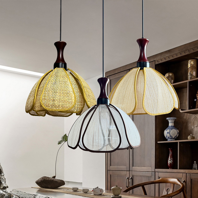 Restaurante de estilo japonés de alojamiento artístico tejido a mano tela pétala de caña Dormitorio de estar silencioso Zen sala de té Landelier