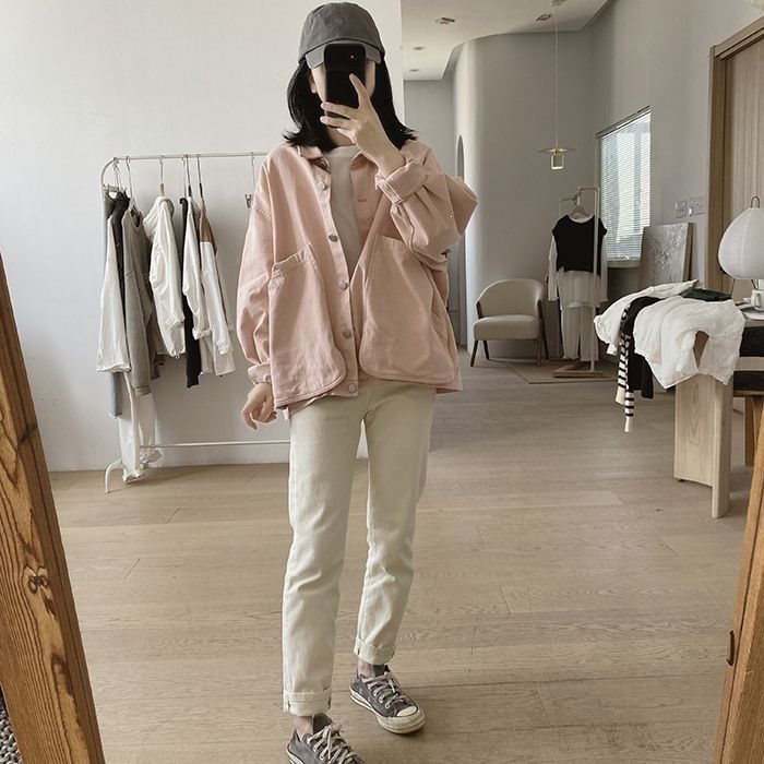 工装外套女春秋季新款宽松大码显瘦小众设计感复古大口袋棉质上衣