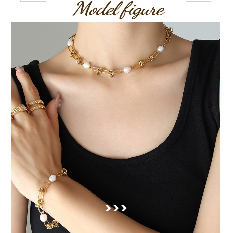 Fashion Geometric Titanium Steel Beaded Bracelets Necklace 1 Piece