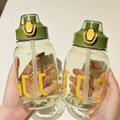Transparent straw cup for girls, good-looking, large-capacity water cup for men, sports, adults, portable children's plastic cup for summer