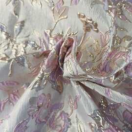 新款 大花型粉紫色起泡金属旗袍提花面料 女装连衣裙礼服箱包服饰