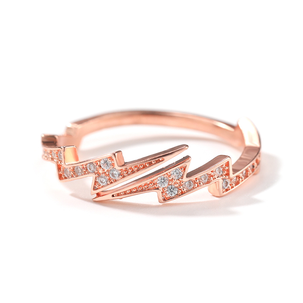 Lightning Diamond Ring Rose Gold Zircon Creative Fashion Jewelry_voghion.com