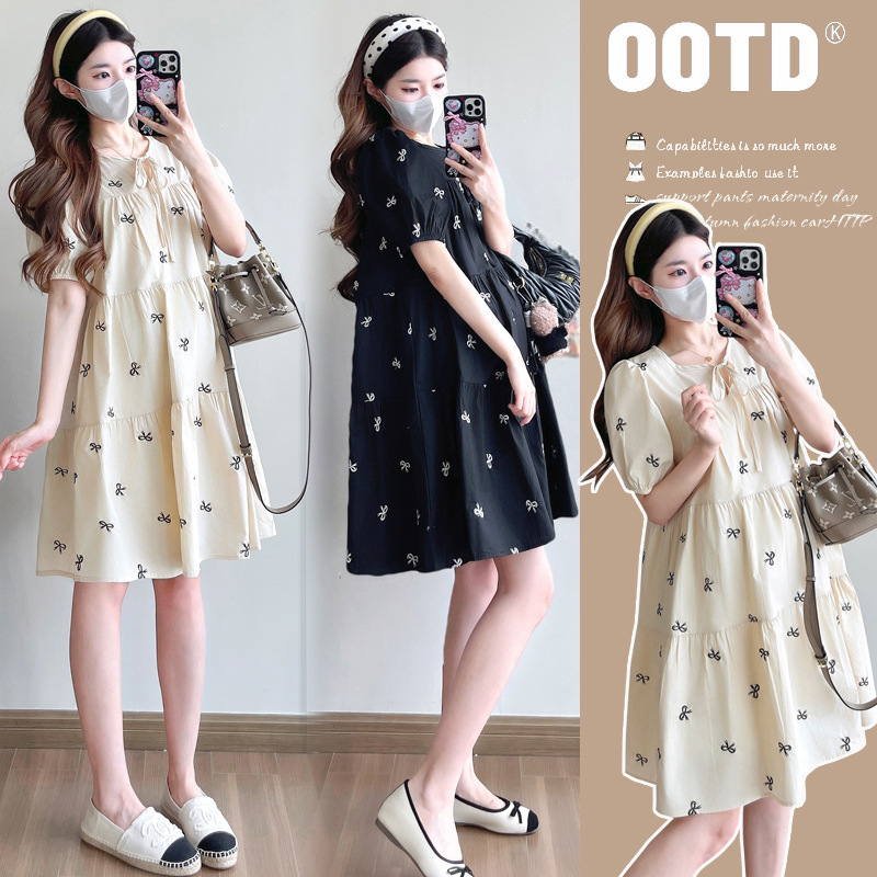 Maternity Summer French High-end Sense A- line Skirt Trendy Mom Fashionable Small Elegant Embroidered Age-reducing dress Maternity Summer French High-end Sense A- line Skirt Trendy Mom Fashionable Small Elegant Embroidered Age-reducing dress