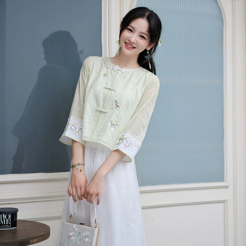 8756 # Настоящая фотография вышитого нового женского тонкого пальто в китайском стиле в национальном стиле, новый весенне-летний костюм с рукавами три четверти