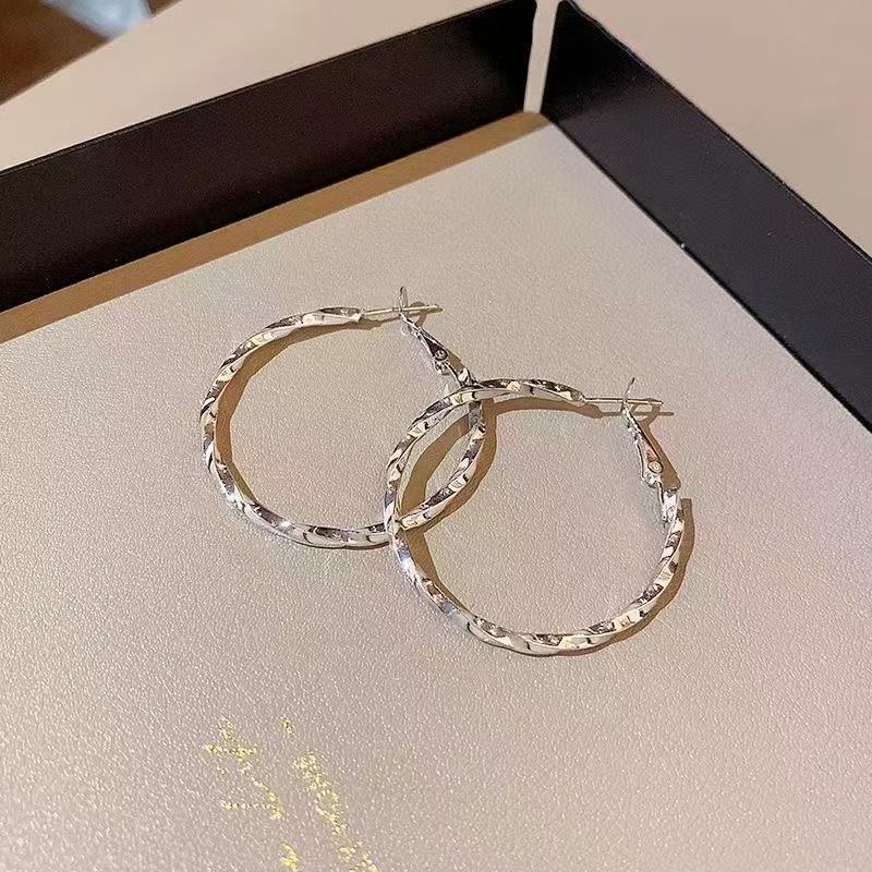 S925 Silver Needle Korean Style New Twisted Texture Circle Earrings Stylish Exaggerated Large Circle Earrings Earrings for Women