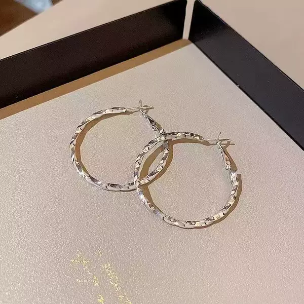 S925 Silver Needle Korean Style New Twisted Texture Circle Earrings Stylish Exaggerated Large Circle Earrings Earrings for Women