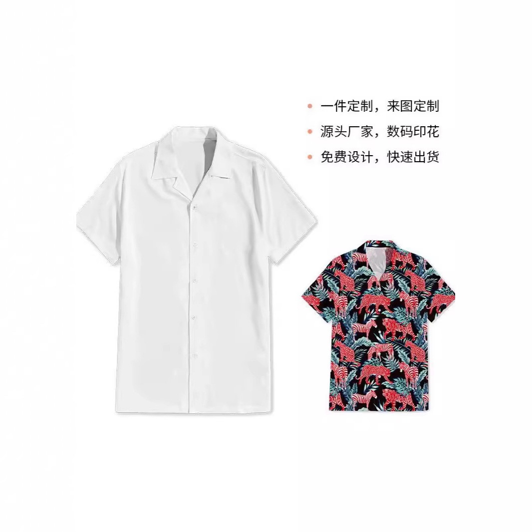 外贸爆款夏威夷3d印花衬衫美式宽松休闲翻领衬衣女士寸衫短袖
