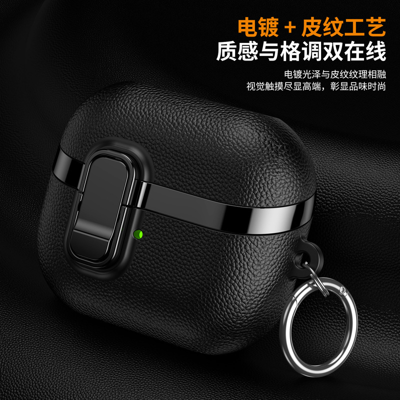 Suitable for Samsung Galaxy Buds3 Headphone Cover Leather Texture Fe Transparent Buds3Pro Electroplated Protective Case with Lock Buckle