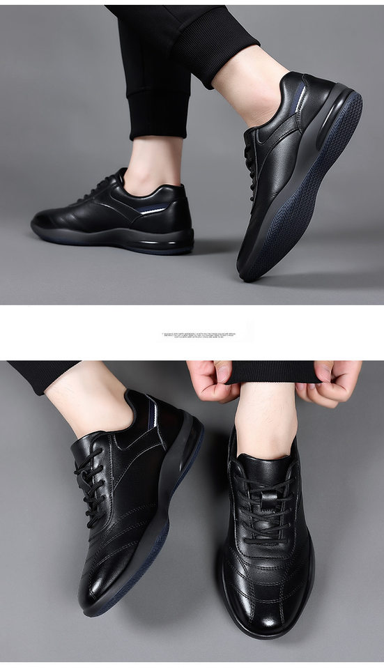 Giày sneaker nam da bò thoáng khí, đế cao su gót thấp 1–3 cm, dây buộc, phong cách thường ngày — PZ9873 Màu đen, PZ9873 màu trắng chi tiết 14