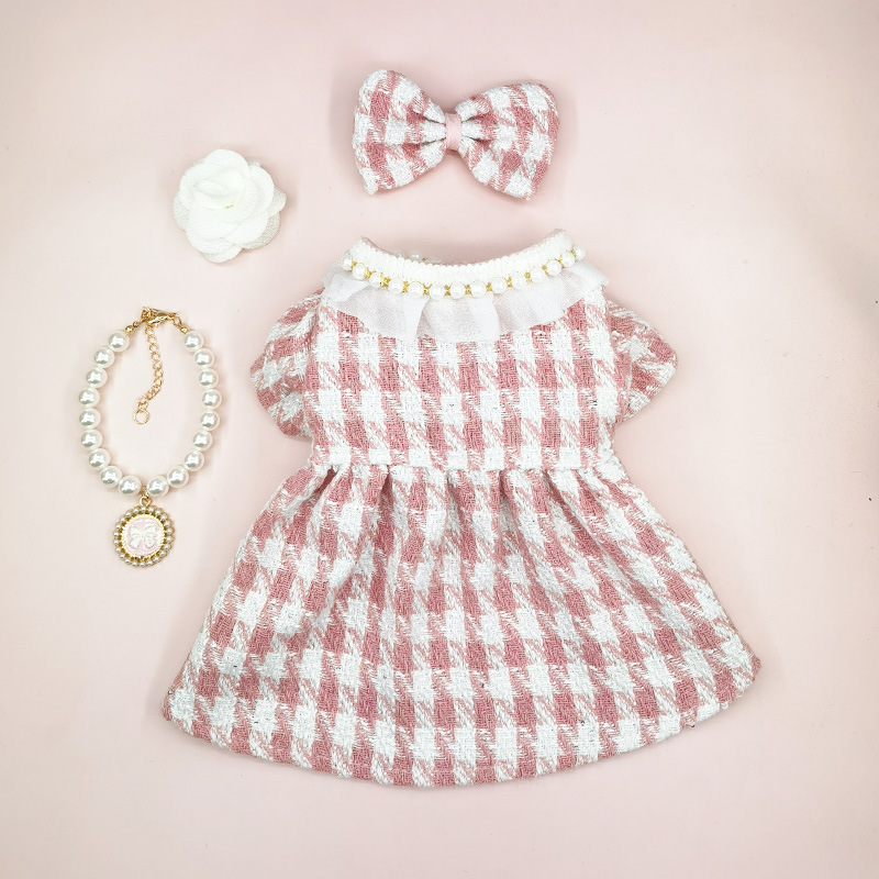 Korean style puppy clothes pearl collar Chanel style sweater teddy bear medium and small dog cardigan autumn and winter pet clothing