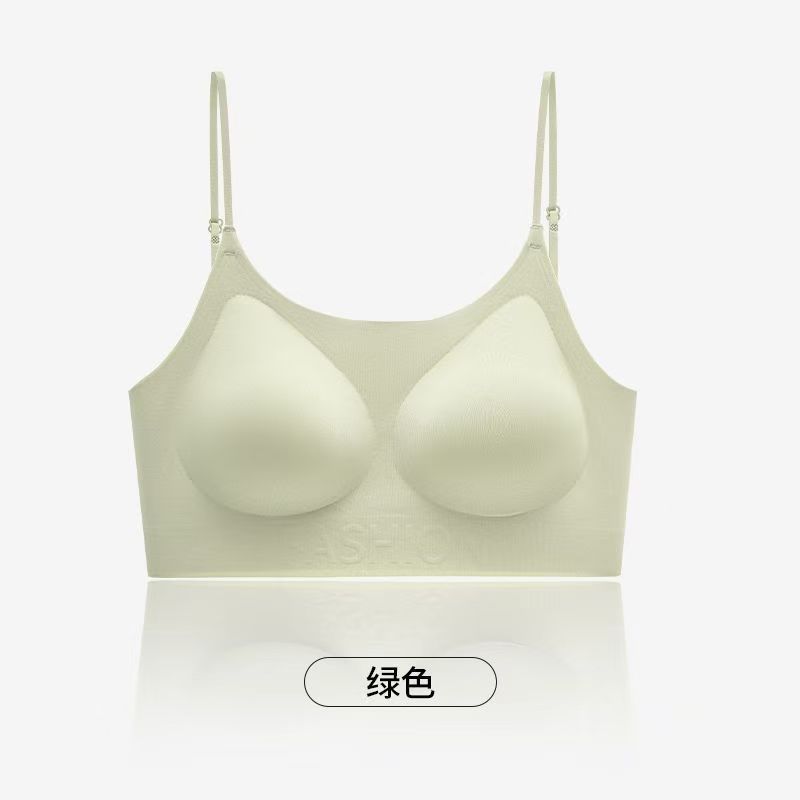 新しいスタイルのリキッドファンデーション目に見えないシームレスな下着女性用ノンワイヤーボタンクロス大きな胸拡張プッシュアップ固定カップブラジャー|undefined
