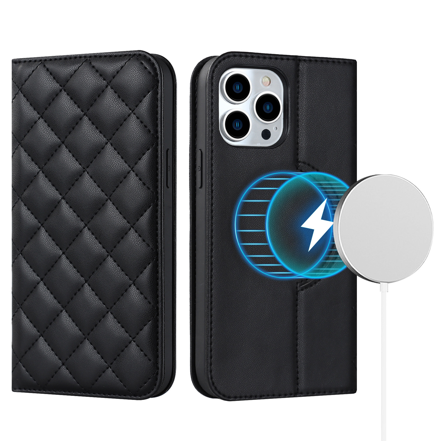 Anwendbar zu iPhone14 handy leder fall drahtlose lade 13/12 stil magnetische flip schutzhülle Großhandel_voghion.com
