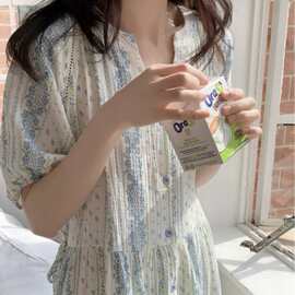 韩国ins女士夏季新款宽松碎花可爱纱布显瘦家居服短袖睡裙睡衣女