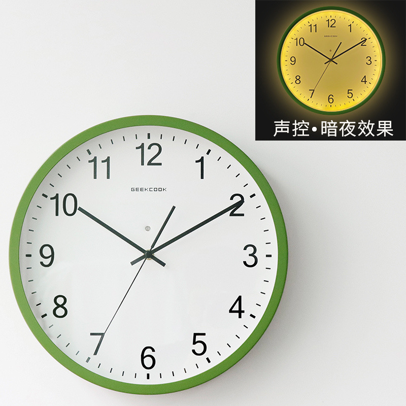越境新商品知能感応音控led夜光掛け時計: 太陽シンプル創意家庭金属時計灯