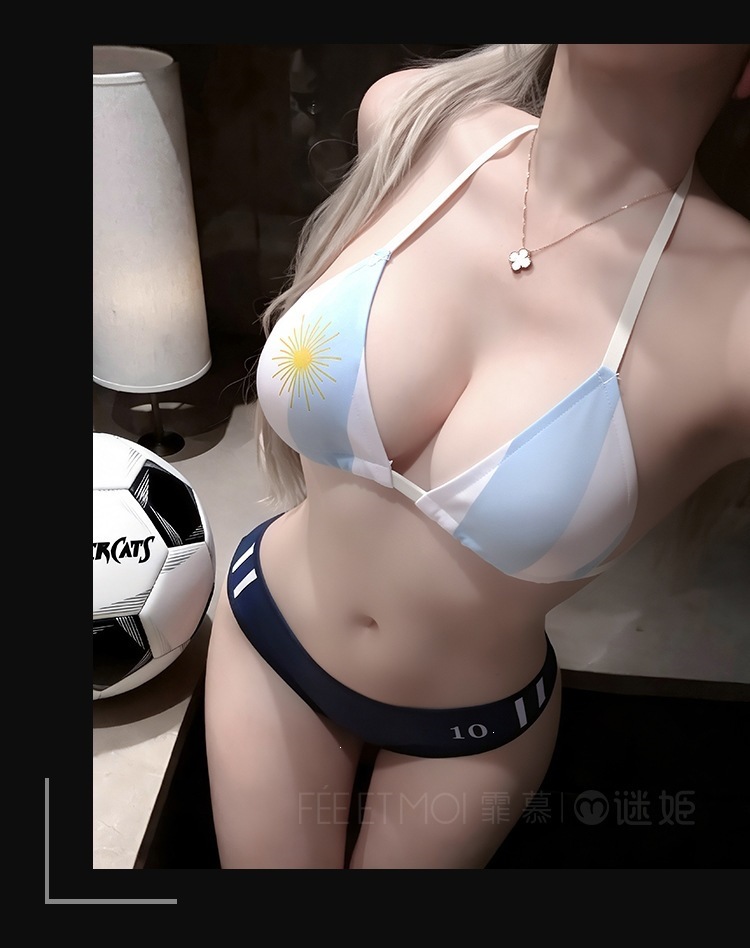 Green Field Football Babe Costume Set with Triangle Cup Top, Short Skirt, Eye Mask and Stockings — detail image 11