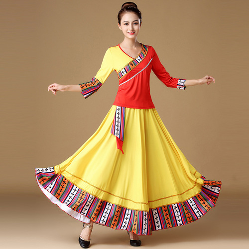 Autumn Square Dance Costume Spring and Autumn Ethnic Style New Set for Women Tibetan Team Performance Dance Costume Two-Piece Set