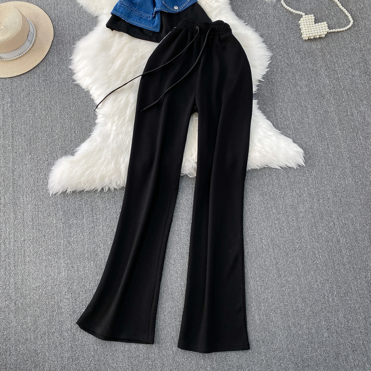 Women's Two Piece Set Denim Short Sleeved Top High-Waisted Slim Straight Leg Pants Fashion Slimming Wide Leg_ecoleips.com
