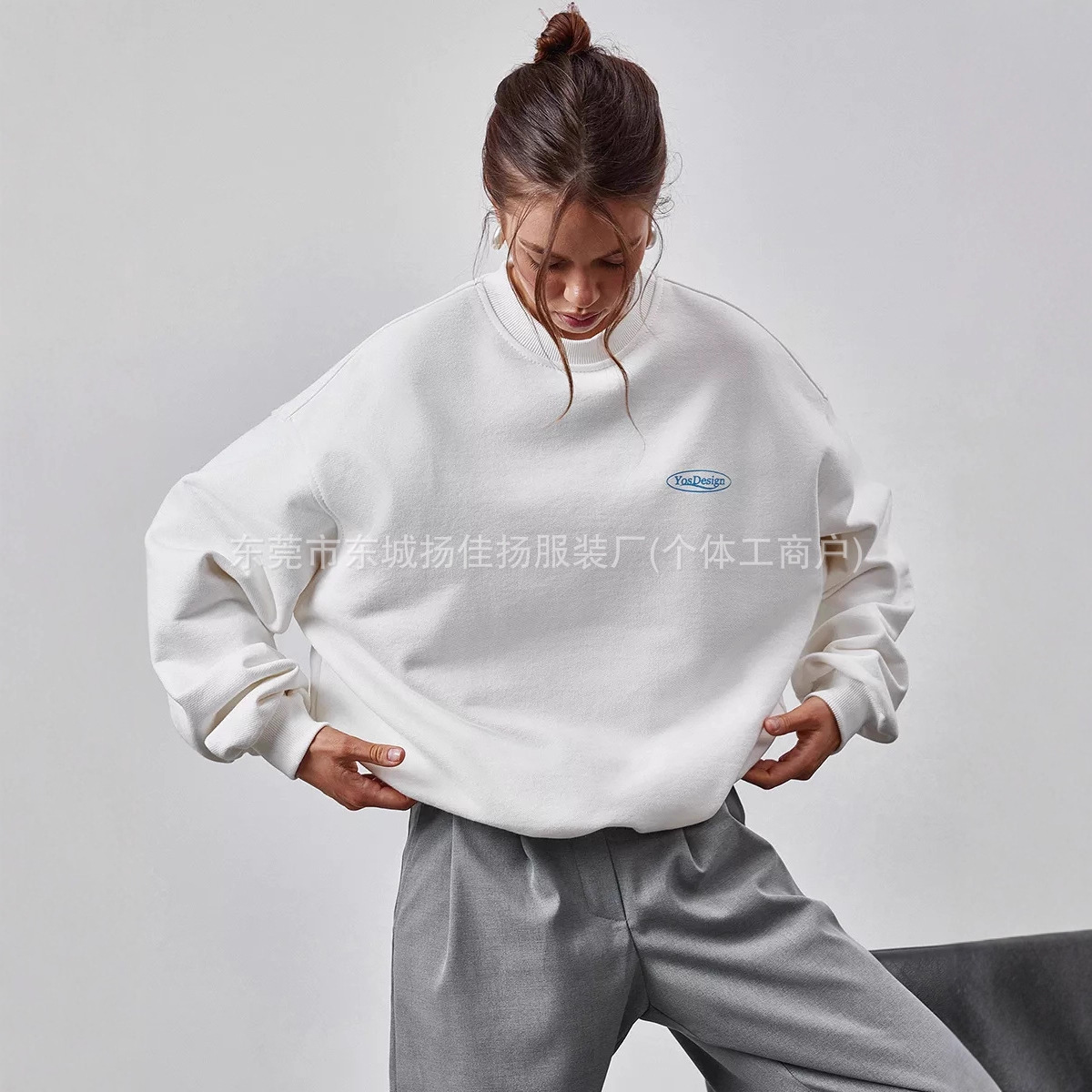 2025 Autumn and Winter Lazy Style Personalized Trendy Brand Simple Printed Oversize Outer Wear Round Neck Versatile Popular Top