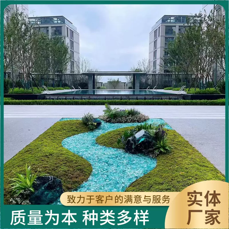 石笼墙填充玻璃块不规则彩色玻璃石铺地面蓝色玻璃石景石景观石