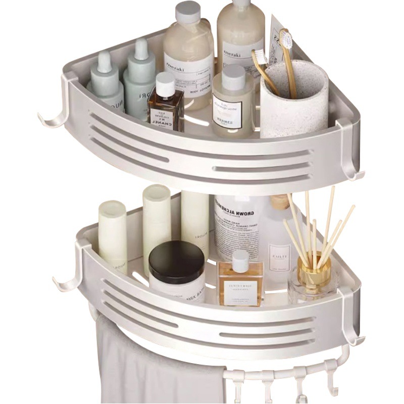 Estante de baño Zhenhui blanco lechoso, cesta triangular de malla para baño sin taladro, estante de almacenamiento azul para esquina de ducha y inodoro.