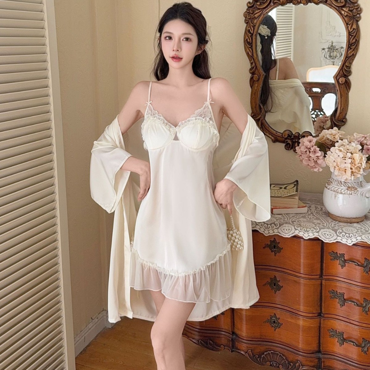 Summer Ice Silk Sexy Sling Pajamas Women's Pure Desire Short Skirt 2025 New Home Clothes Ice Silk Nightgown Girly Sense