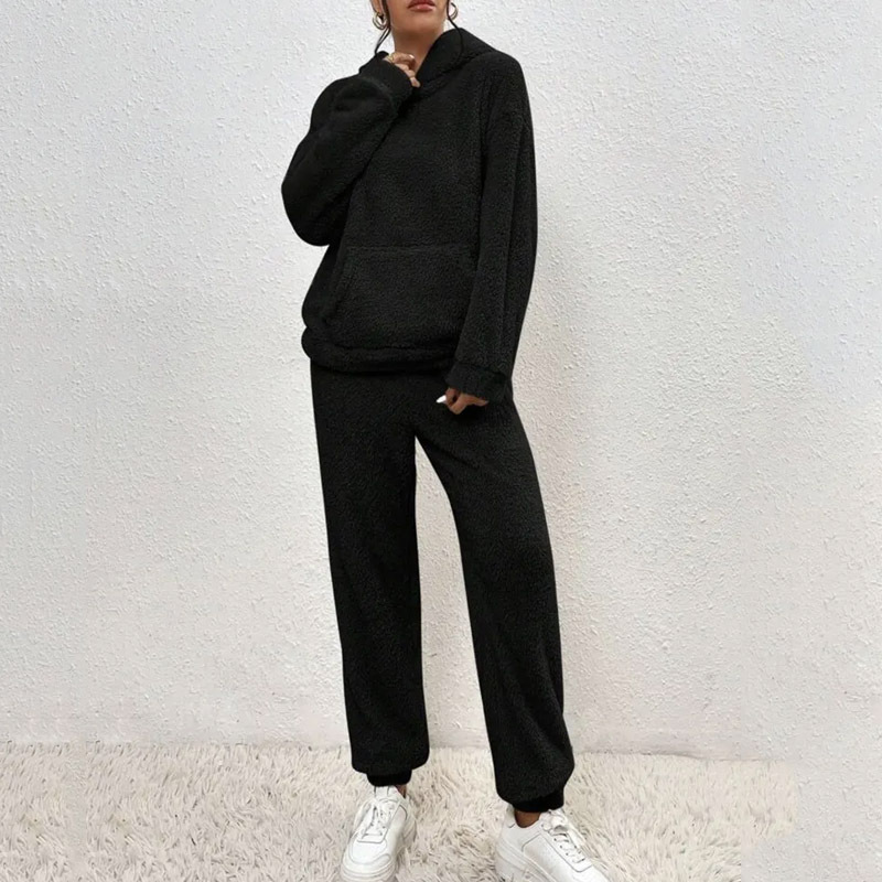 Cross-border Autumn Winter New European And American Casual Women's Clothing, Solid Color Plush Hooded_ecoleips.com