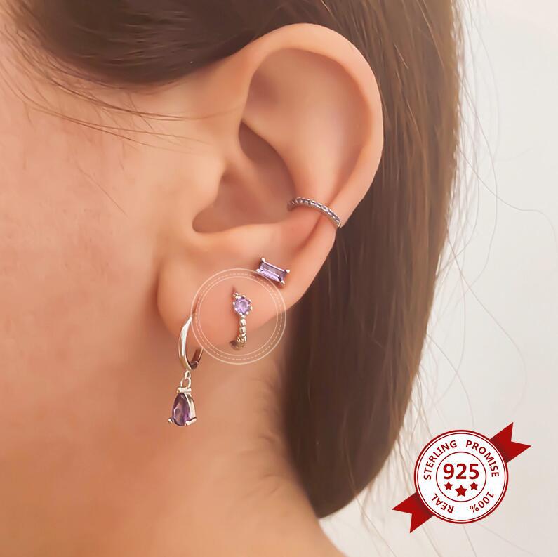 Nuevos productos en Europa y América, moda más vendida transfronteriza, encanto, circón morado, pendientes, pendientes, hebillas, lujo ligero