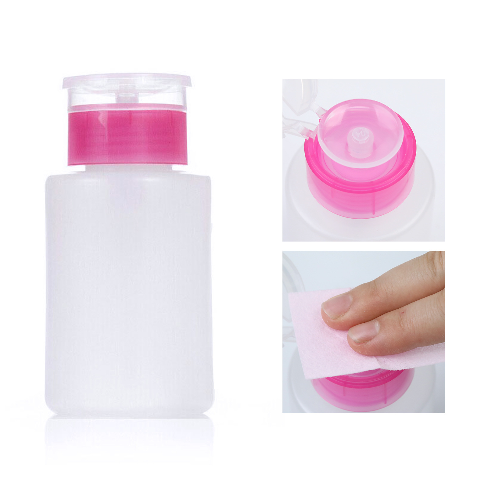 美甲工具洗甲水按压瓶 指甲油卸甲水吸水美甲压瓶 150ml粉色