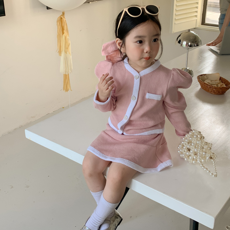 跨境童装女童22秋季新品韩国宝宝小香风针织开衫半身裙两件套套装详情10