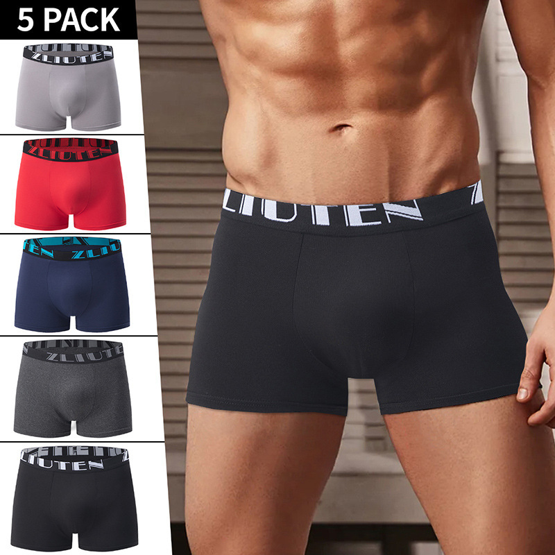 Overseas Cross-border Platform 5-piece Men's plus size Solid Color Mix and Match Combination Panties Sport Comfortable Boxers Shorts