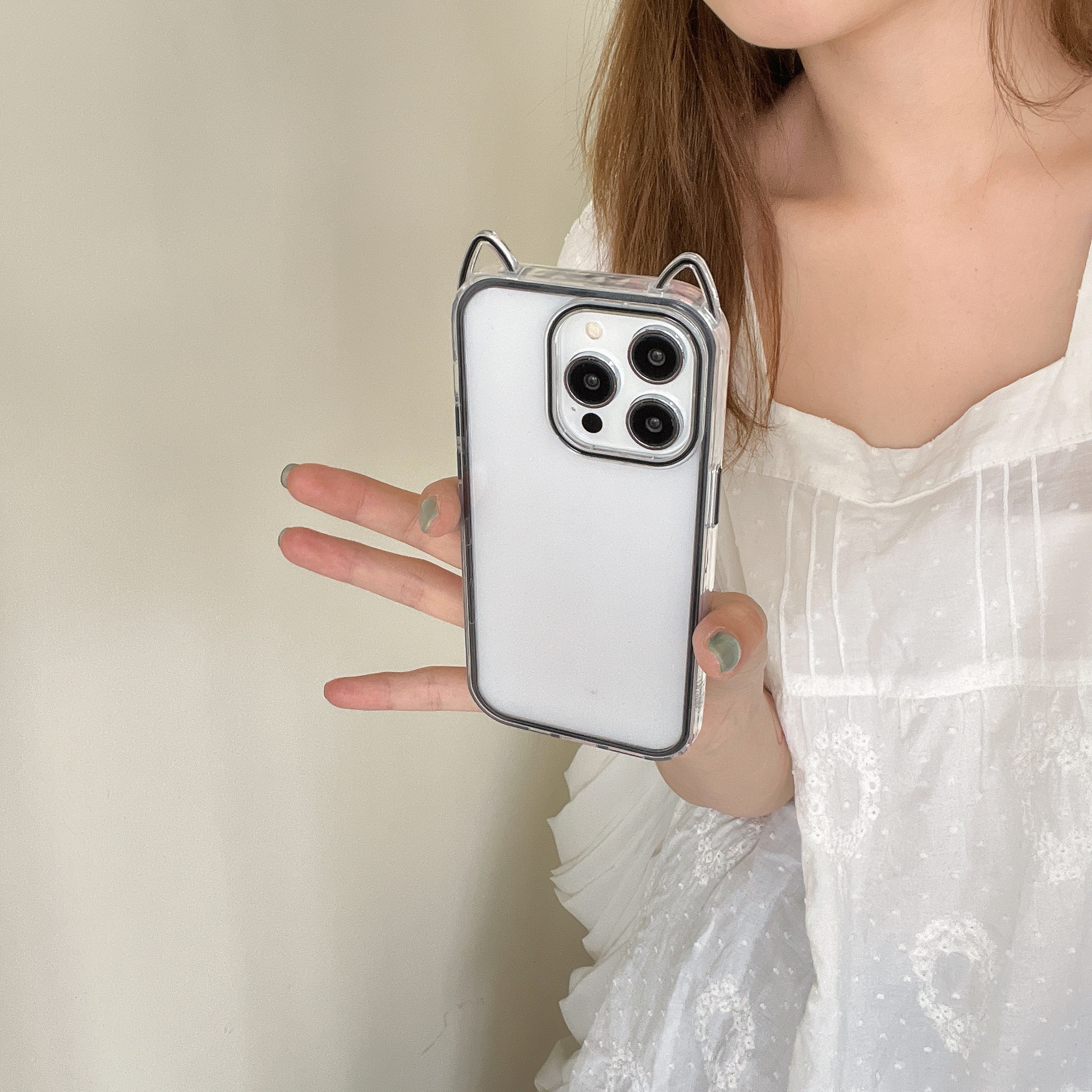 Simple dopamina estereoscópica oreja de gato para Apple 16PorMax funda para teléfono 15Pro pareja 14/13 nuevo 15PM