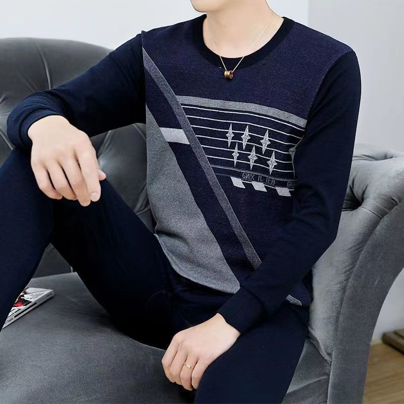 봄, 가을, 겨울 새 속옷 따뜻한 바닥 셔츠 남성용 면 가을 옷과 가을 바지 세트 청년, 중년 및 노인 면 스웨터