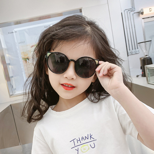 Children's Sunglasses Anti-UV Baby Sunglasses Kitten Ear Shape Round Frame Cute Children's Glasses Wholesale