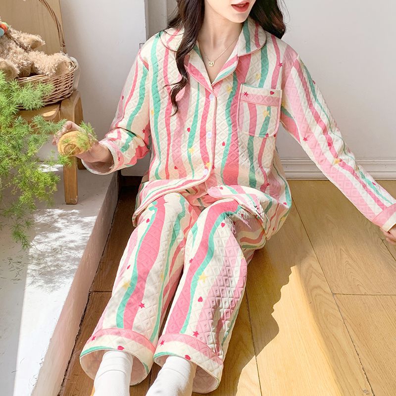 Otoño y invierno nuevo pijama de mujeres cardigán de aire mezclado chicas lindas dibujos animados princesa impresión ropa para el hogar