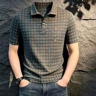 2026夏季新款老钱风舒适短袖POLO衫男士简约格子薄款轻奢上衣男装