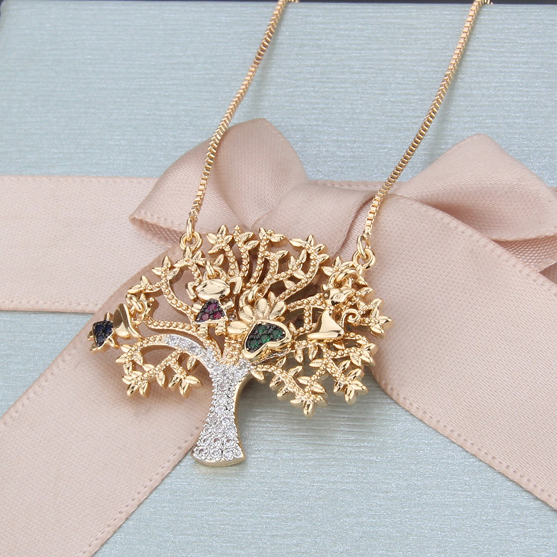 simple twocolor diamond treeshaped copper pendant necklacepicture5