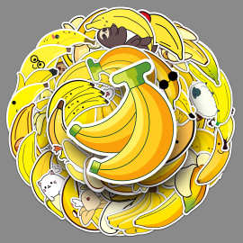 50张香蕉涂鸦个性跨境卡通水果儿童DIY滑板手机壳行李箱贴纸防水