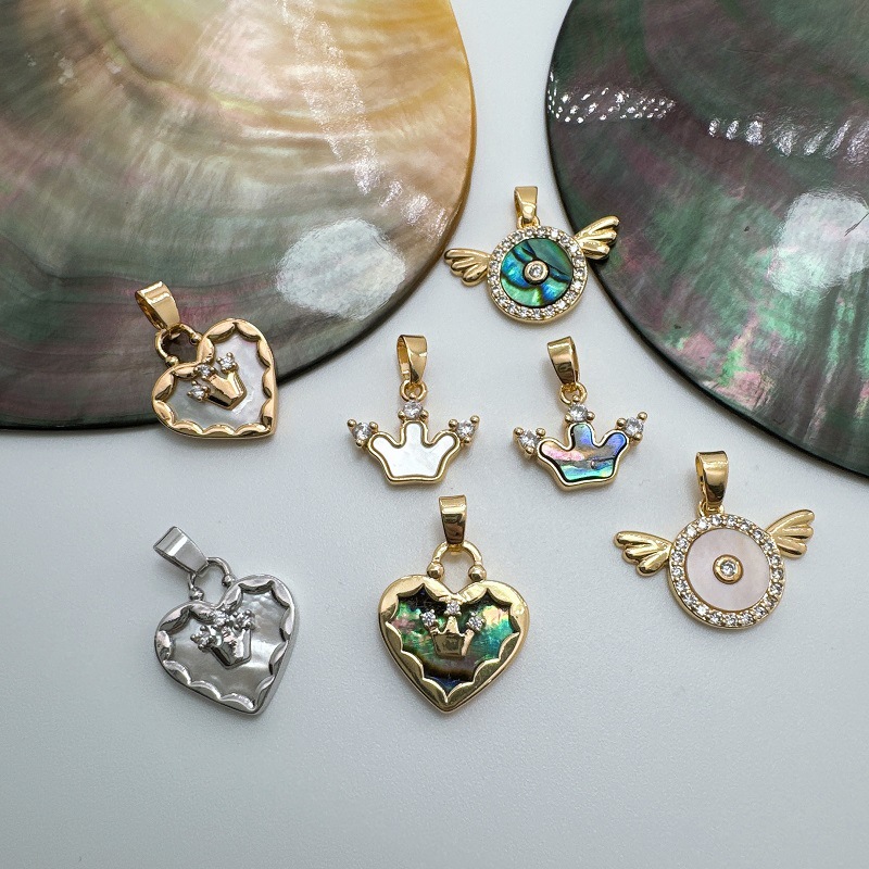 5g Weight Pendant Jewelry Making Type 15mm Jewelry Making Size Shell Inlay Material DIY Jewelry Accessories Classification 1 Piece Quantity Copper Material Heart Shape, Crown, Wings Pattern Plating, Inlay Design Classic Style Style 1 Piece 15mm Copper Shell Heart Shape Crown Wings Pendant 1