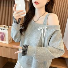 露肩性感卫衣女2025新款春秋季韩版宽松早秋装一字领薄款上衣外套