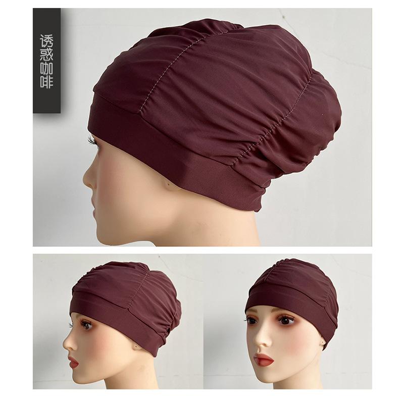 Fábrica al por mayor plisado paño gorro de natación extra grande circunferencia de la cabeza no apretado Pelo Largo oído protección natación caliente primavera unisex gorro de natación