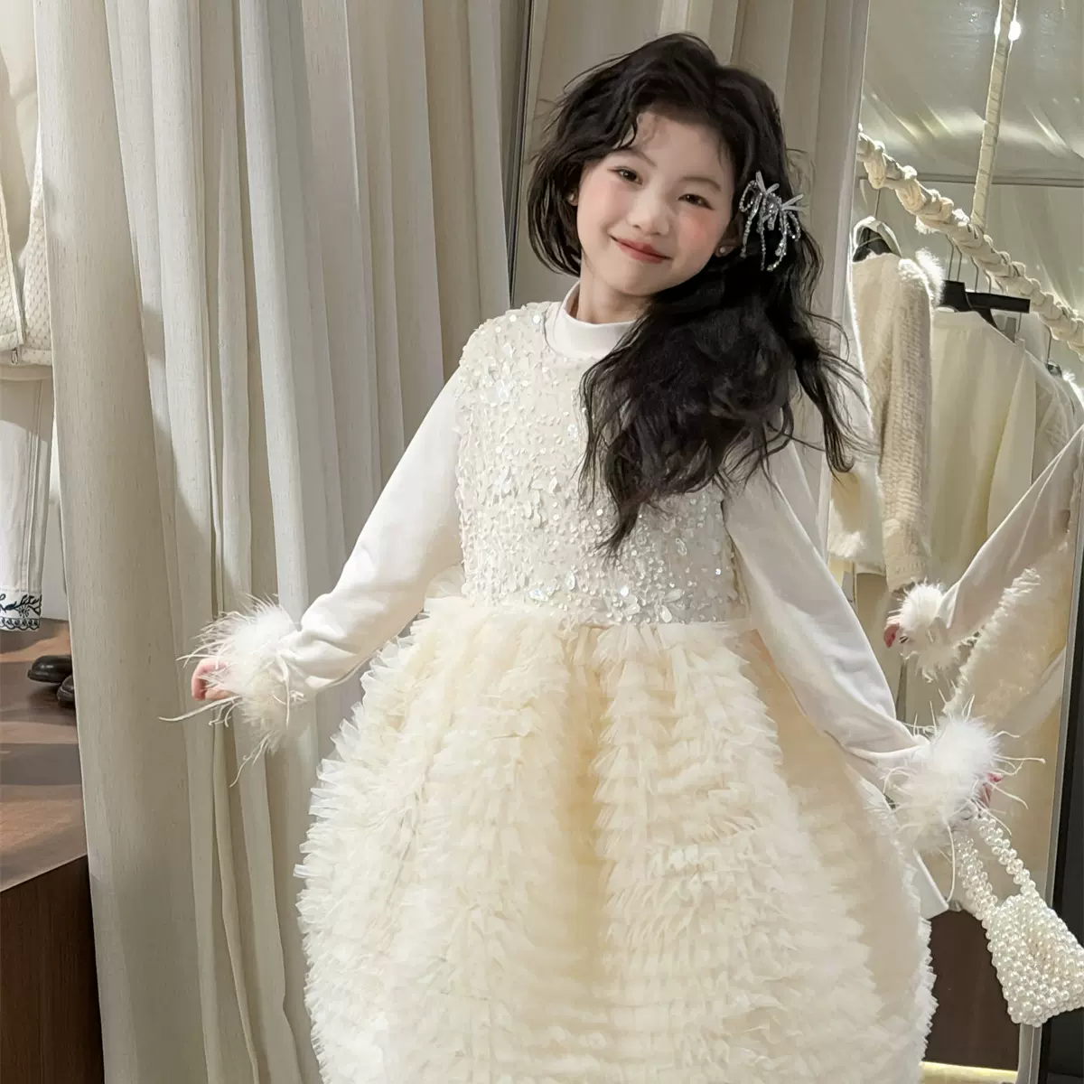 花与寻童装女童连衣裙2025冬款加绒公主裙甜美蓬松裙礼裙保暖加厚