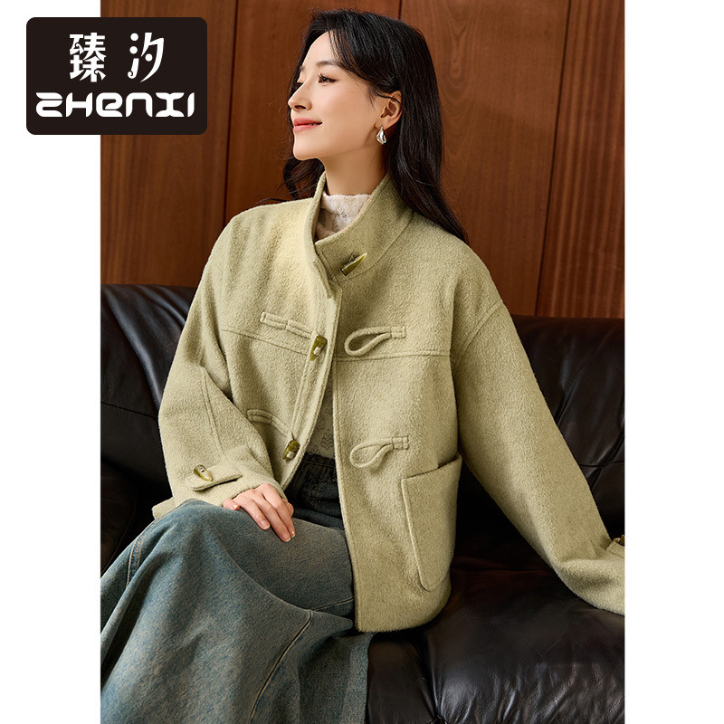 Zhen Xi New Women's Long-sleeved Collar Thickened Woolen Short Coat Fashionable Straight Casual Woolen Coat CQ186