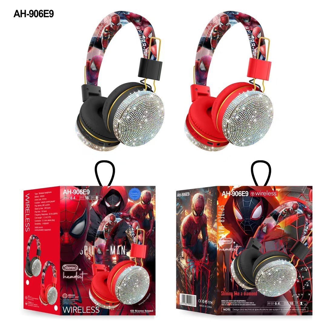 Spiderman AH - 906E9 auriculares Bluetooth de dibujos animados lindos auriculares estéreo de música de computadora