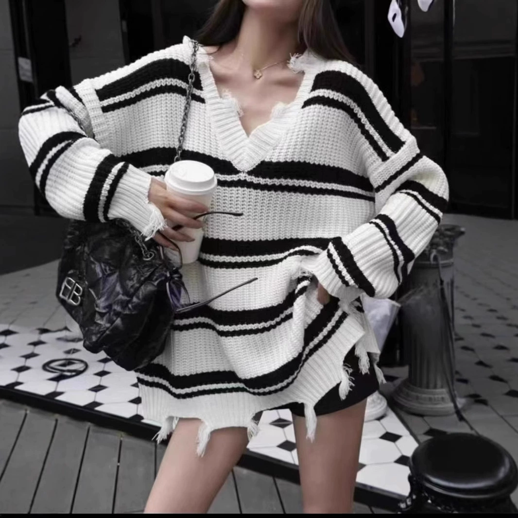 2025 осень-зима новая корейская версия ретро свободная V-образная обшивка с бахромой