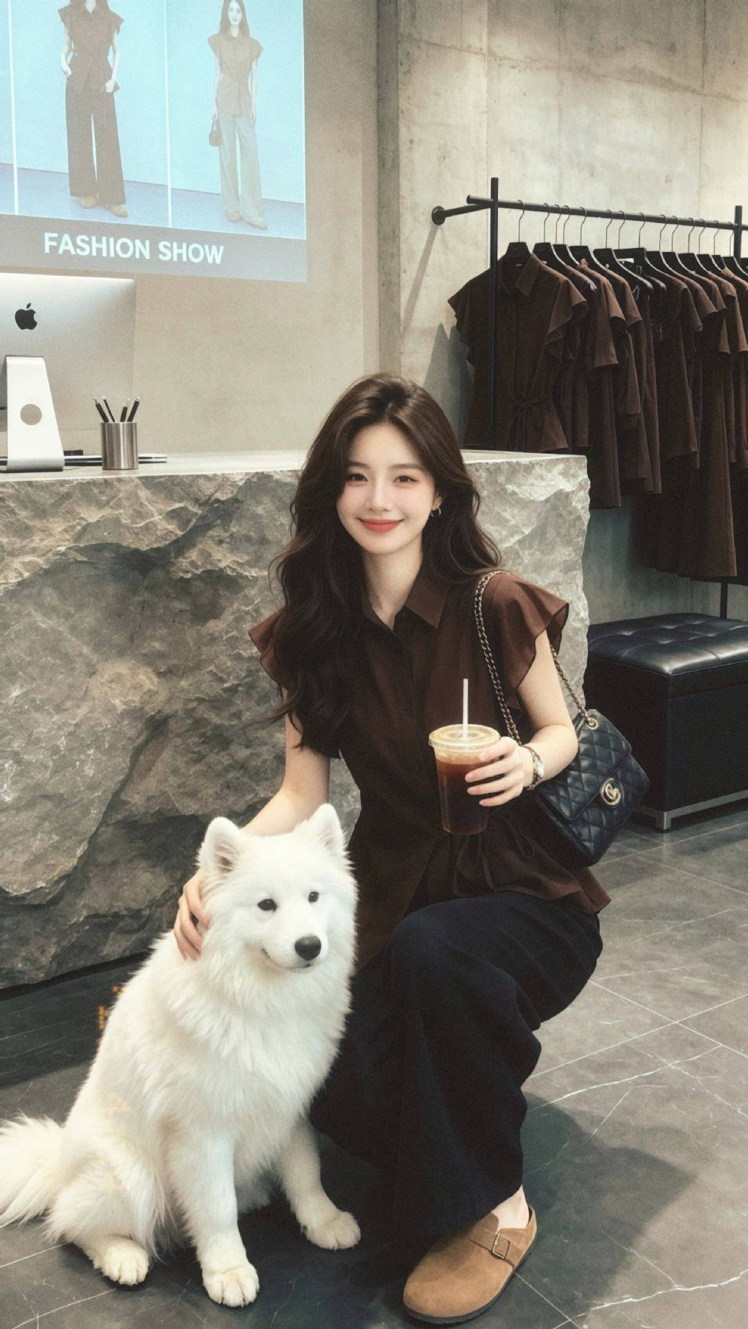 Áo sơ mi ngắn tay nữ màu cà phê, thiết kế thắt lưng eo, phong cách thời thượng — Màu ảnh chi tiết 2
