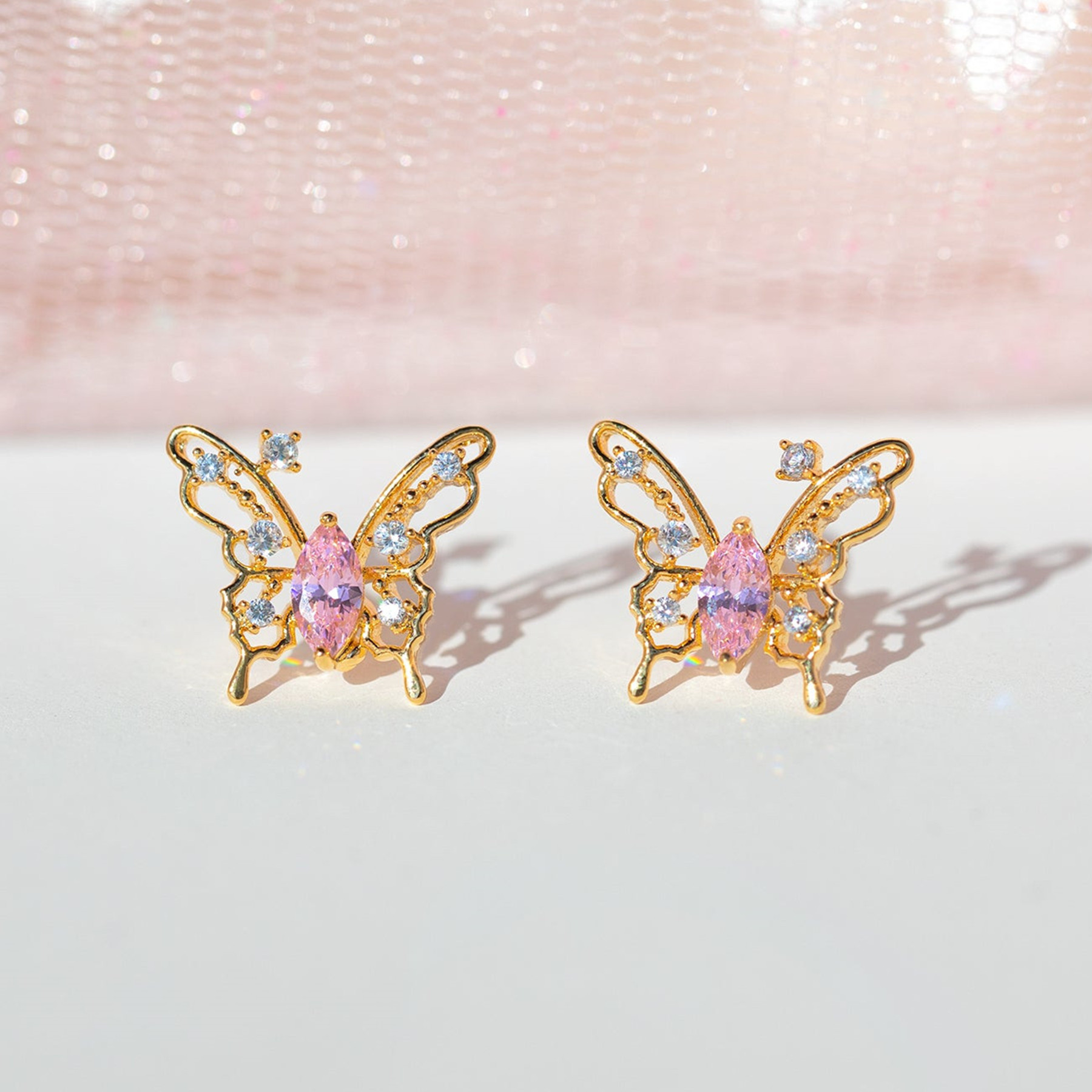 Korean Style Korean Style Dignified Hollow Butterfly Studs Micro Inlaid Zircon Pure Silver Ear Pin E